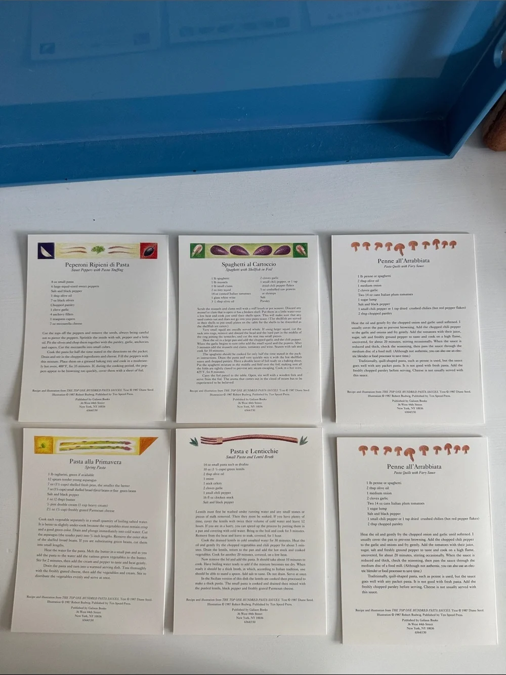 Vintage Pasta Sauces Notecards Multicolor Recipe Note Set (6)